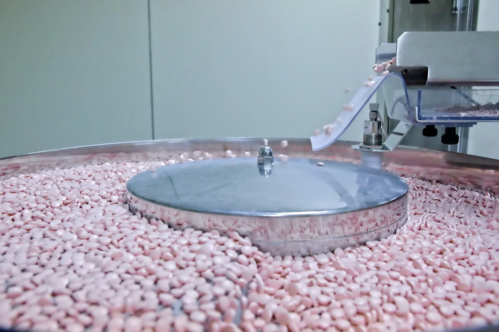Tablets in a coating pan during production